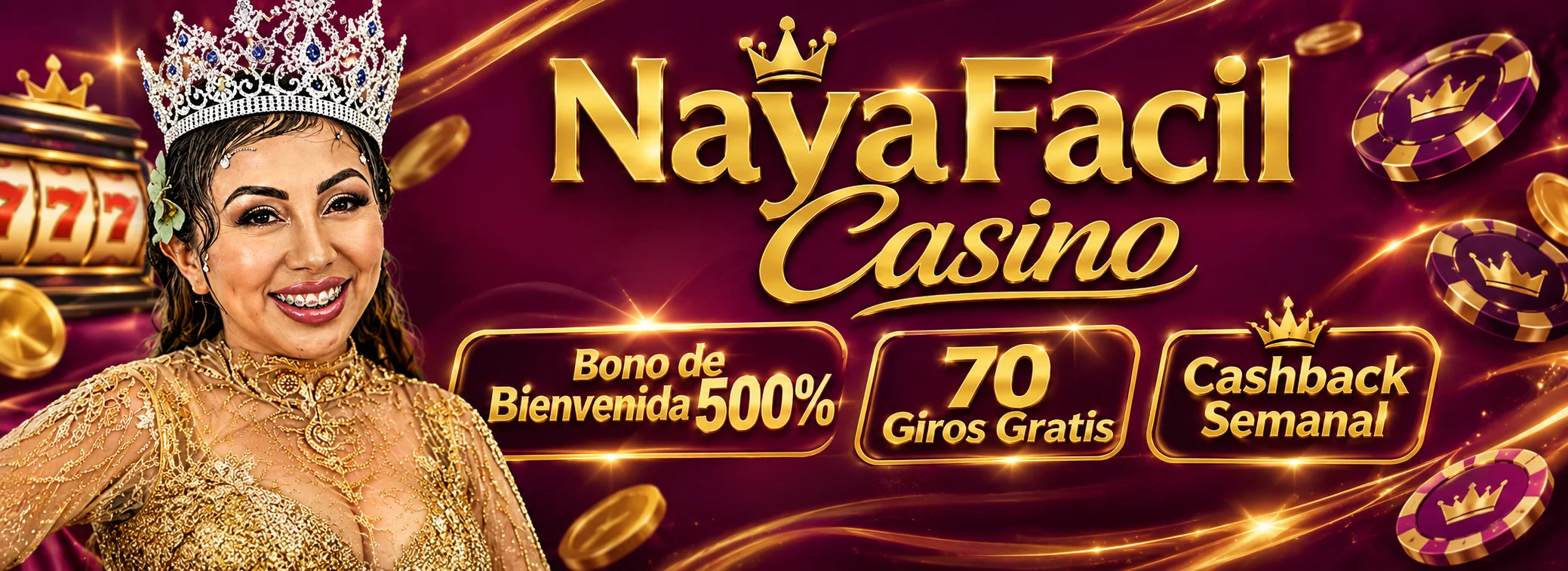 Bono de bienvenida 500% en 4 depósitos más 70 giros gratis en NayaFacil Casino
